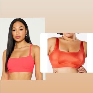 Fabletics Essential Low Impact Yitty Square Neck Bright Coral Orange Sports Bras
